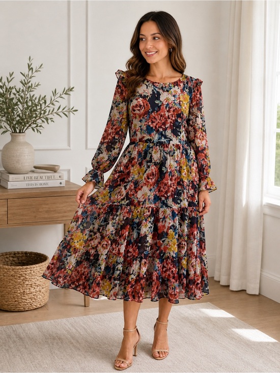 Donna Ricco Dresses & Skirts - Donna Ricco Floral Dress Size 14 Fit & Flare Pleated Midi Wedding Guest Cocktail